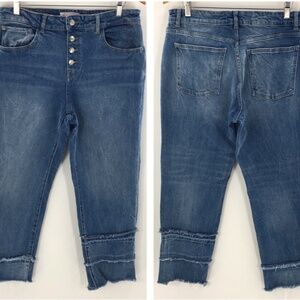 DL1961 Women Jean Blue Patti Straight High Rise Patchwork Raw Hem Sz 29 x 26